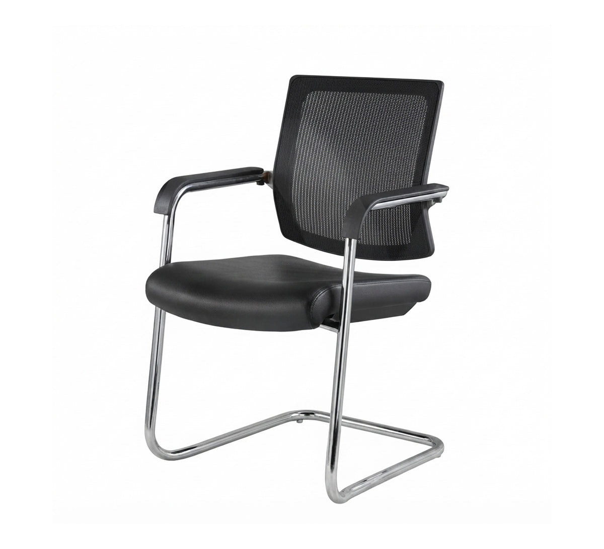 Comfortable waiting chair with a stable metal base and mesh back