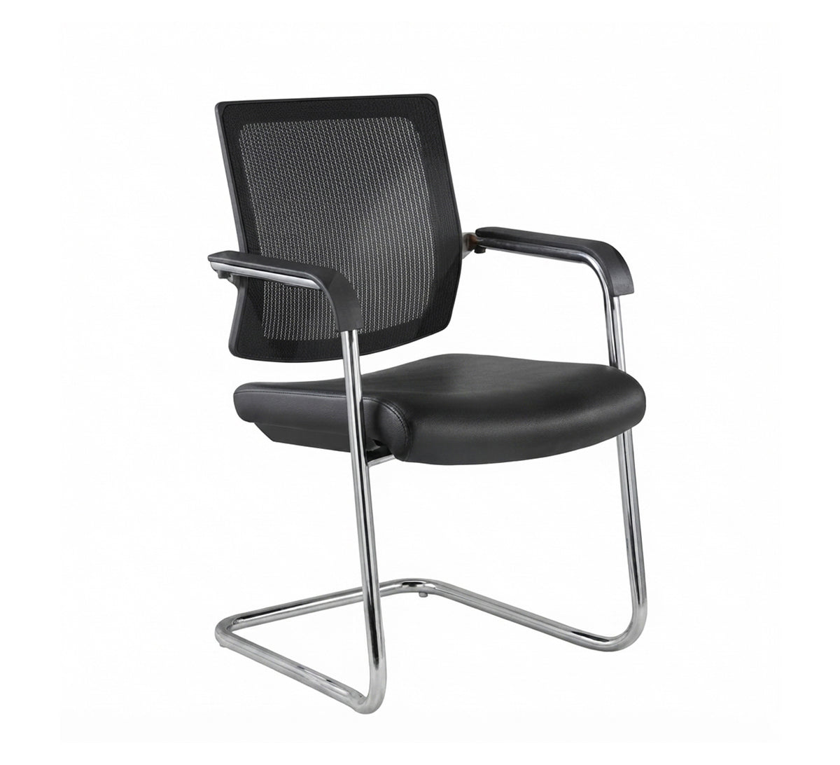 Comfortable waiting chair with a stable metal base and mesh back