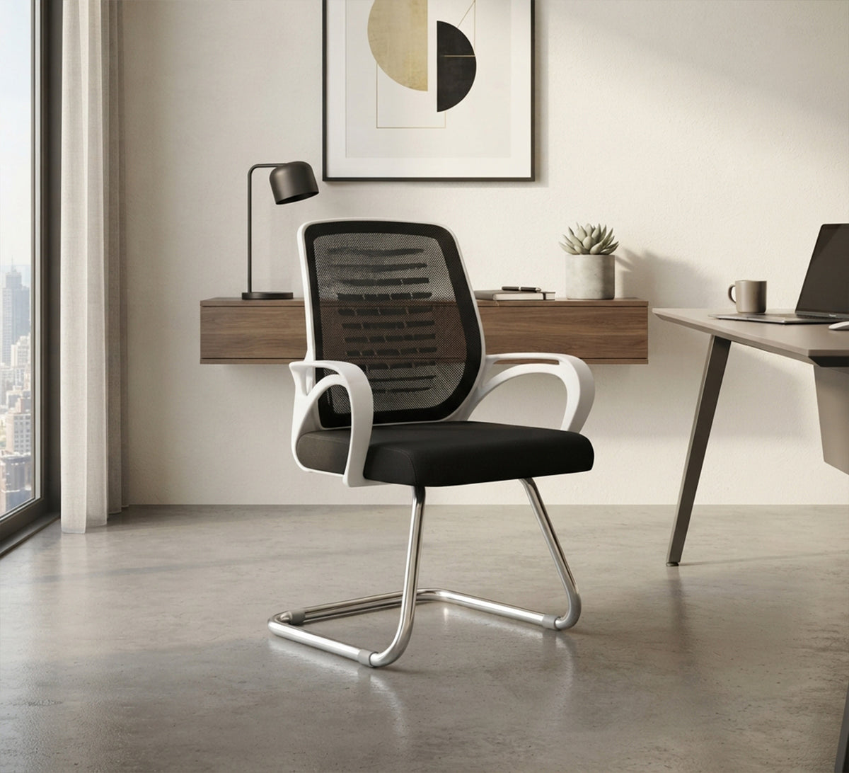 Stylish chair with a white frame