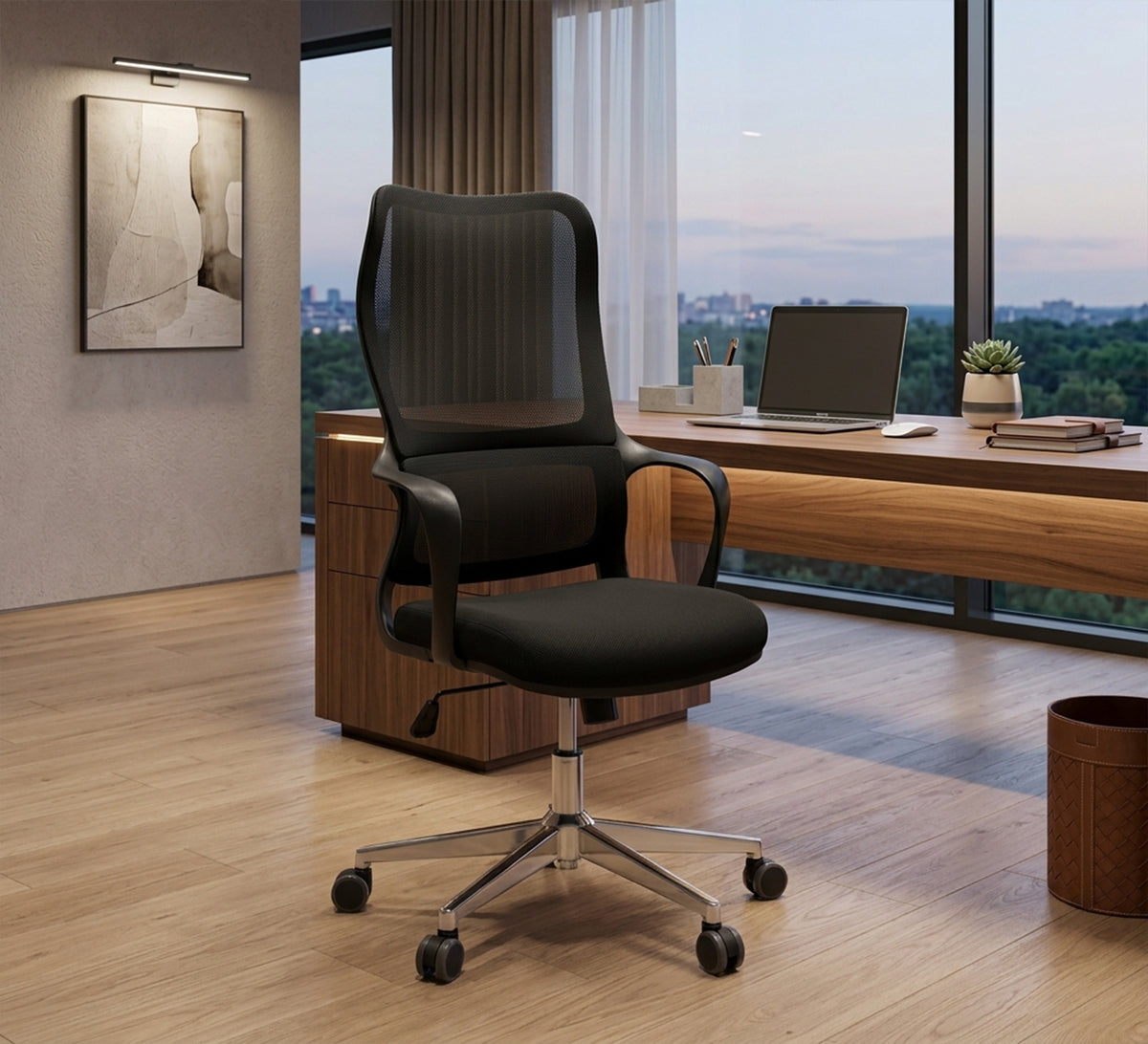 Swivel Office Chair with Shiny Metal Base