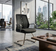 Comfortable waiting chair with metal frame and mesh fabric