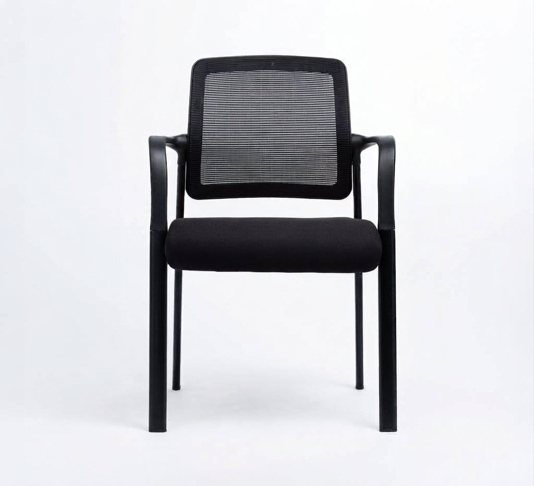 Stylish meeting chair with red seat and mesh back
