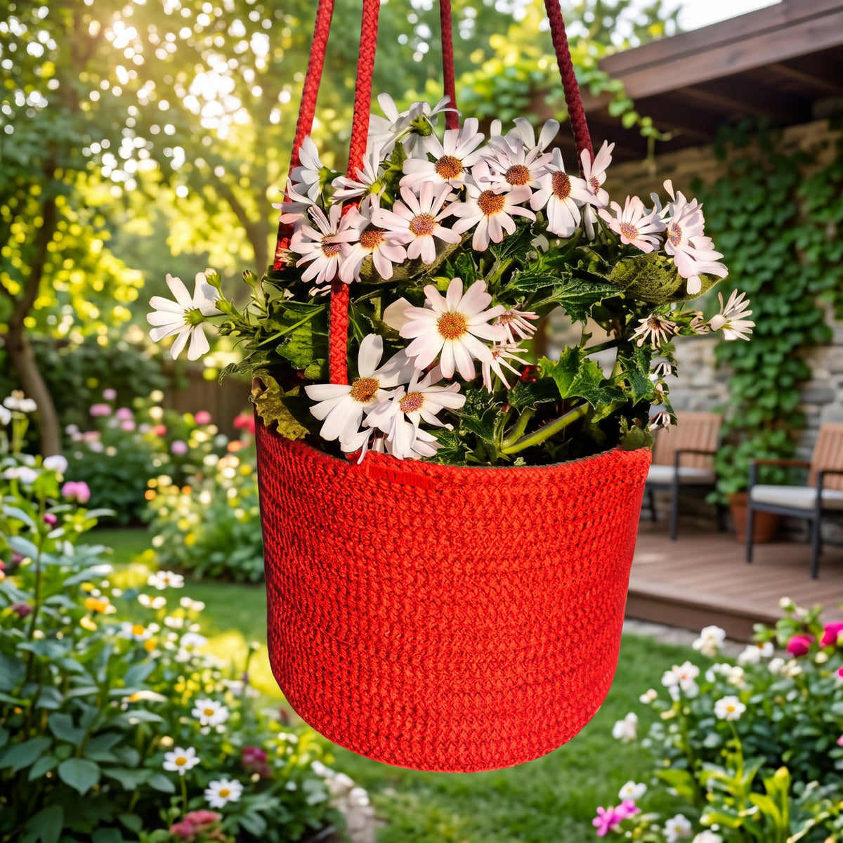 Hanging plant basket with ropes available in many colours