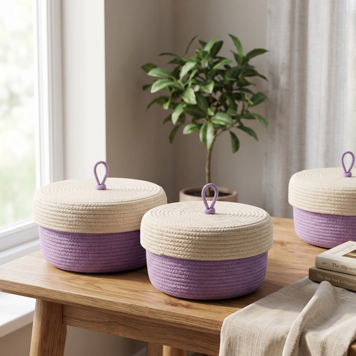 Round container with a domed lid and a top loop