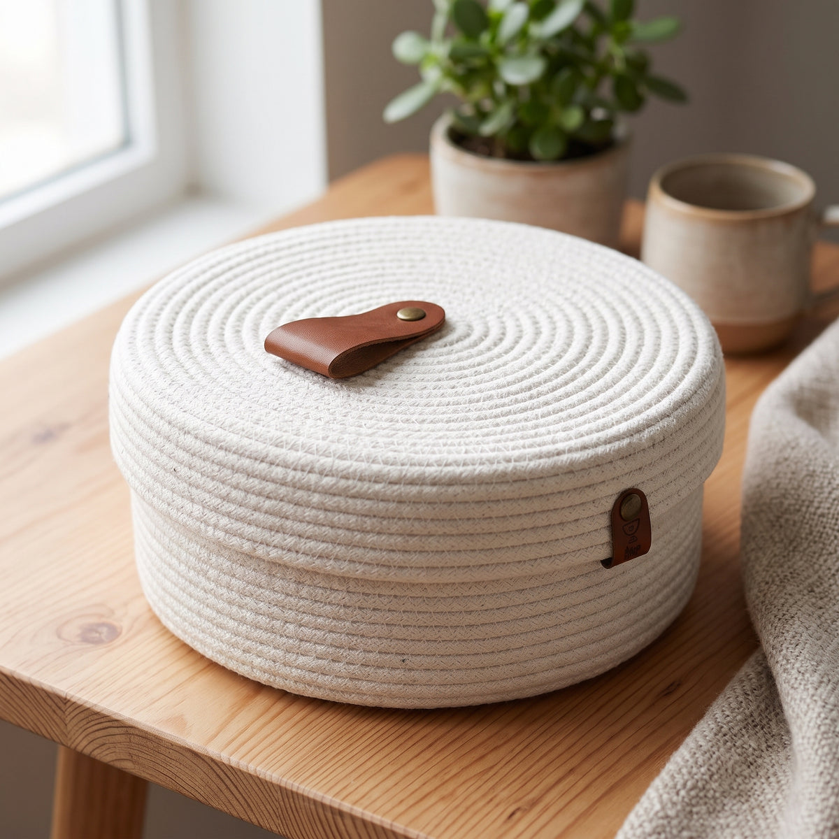 Round container with a jute lid