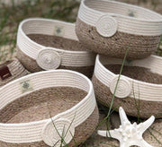 Two-toned round vessel featuring a distinctive spiral design
