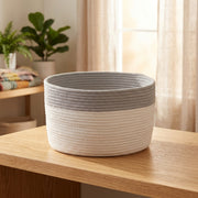 Round storage basket with a soft two-tone design