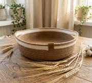 Round jute tray with light line and handles