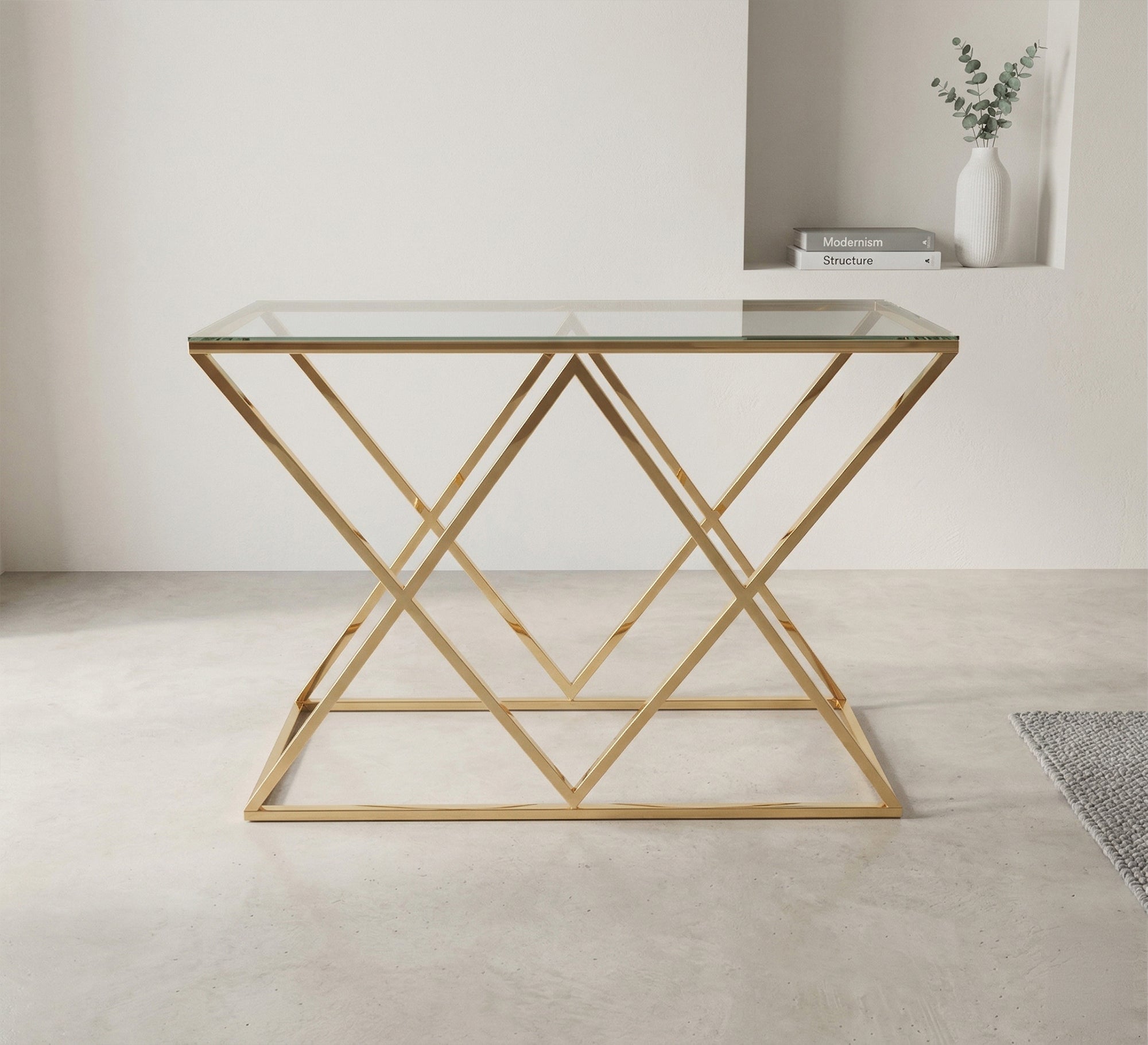 A barbell console shaped like two overlapping triangles - Vitrine Furniture - Console