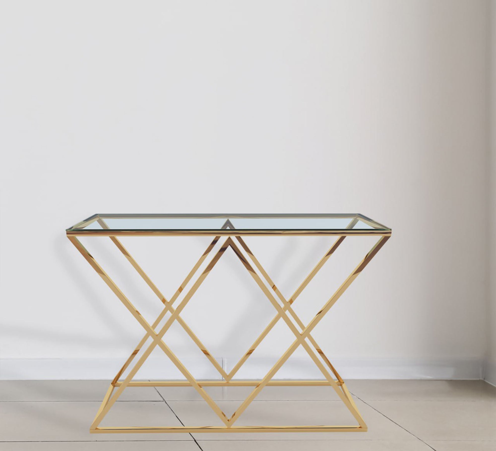 A barbell console shaped like two overlapping triangles - Vitrine Furniture - Furniture
