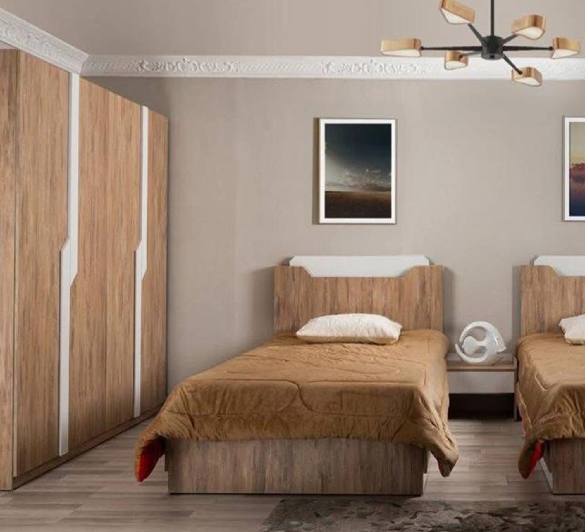 A bed with an elegant wooden headboard - Vitrine Furniture - Furniture