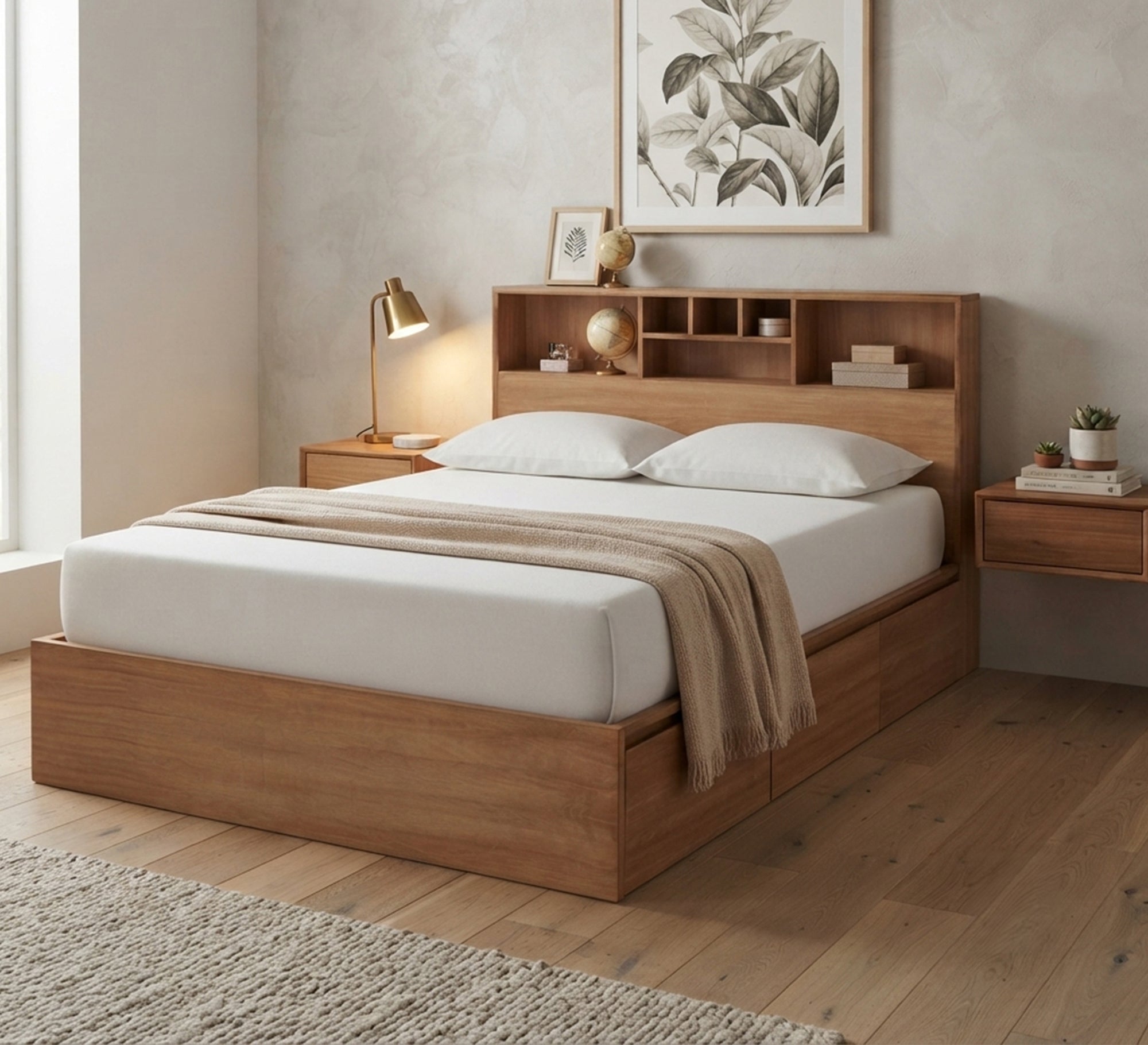 A Bed with backrest, desk and drawer - Vitrine Furniture - Beds