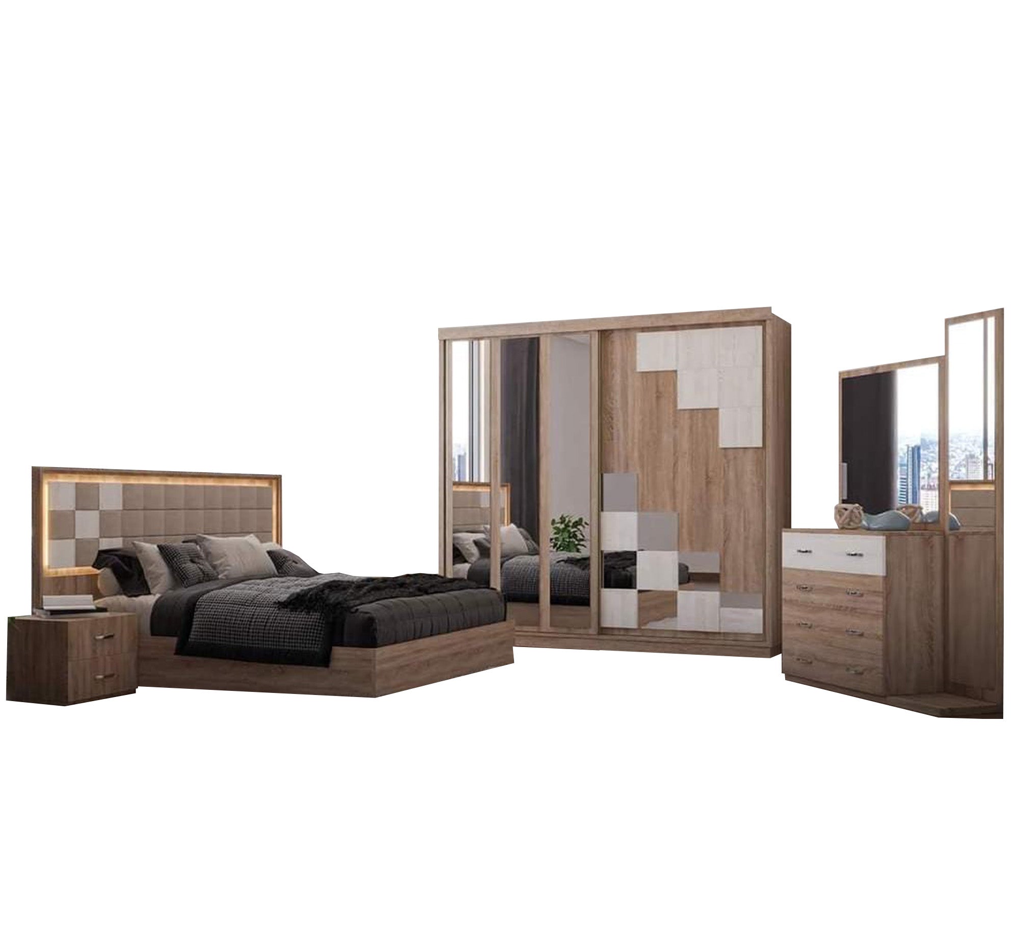 A bedroom with a sliding door - Vitrine Furniture - Bed Sets