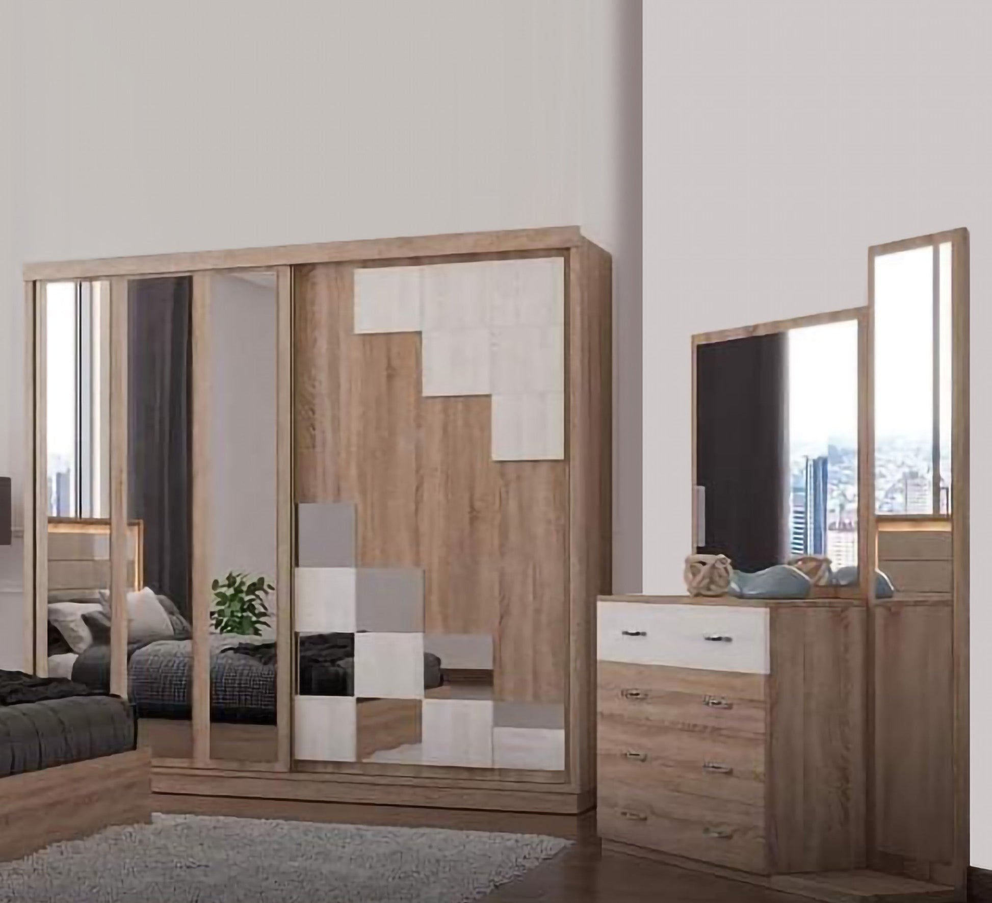 A bedroom with a sliding door - Vitrine Furniture - Bed Sets