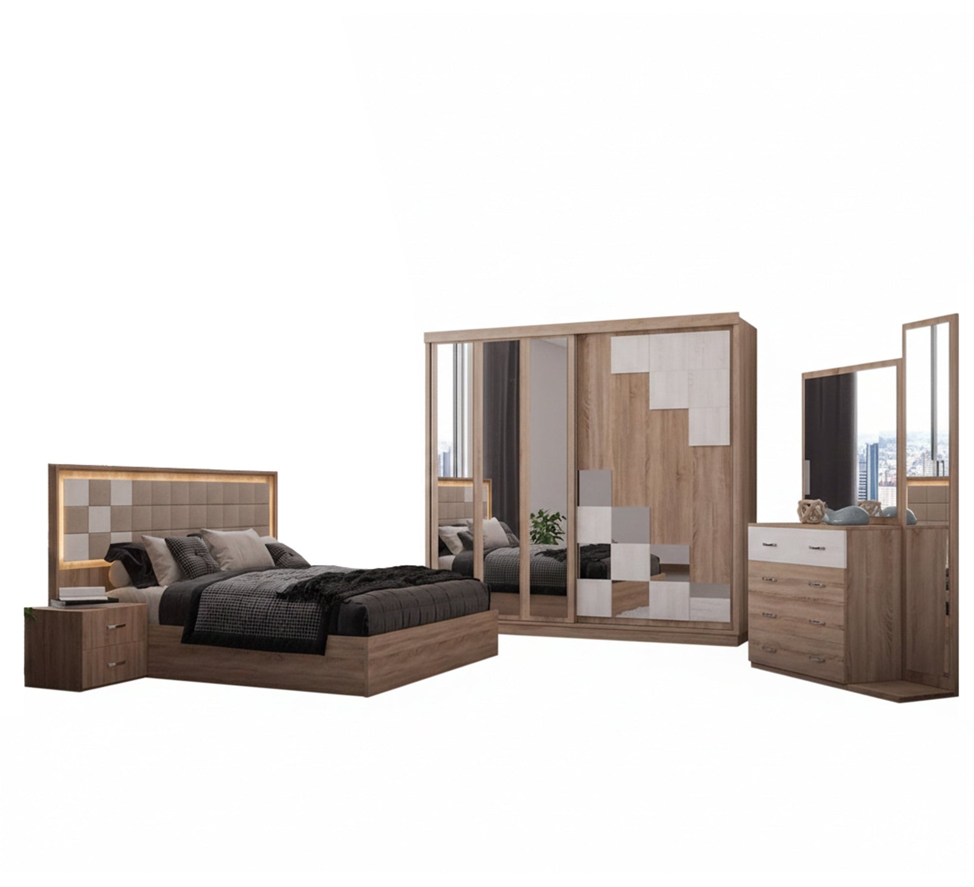 A bedroom with a sliding door - Vitrine Furniture - Bed Sets
