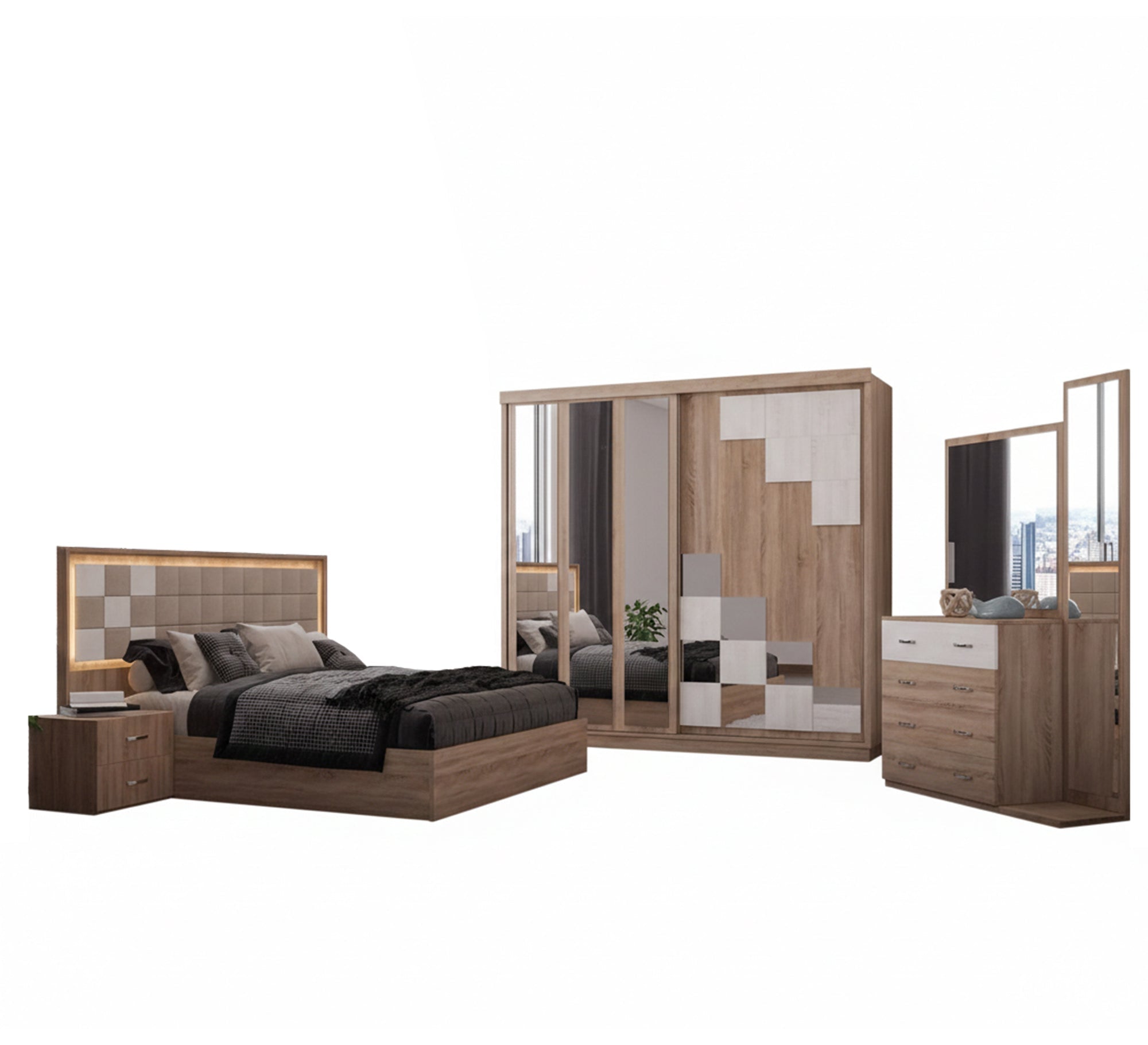 A bedroom with a sliding door - Vitrine Furniture - Bed Sets