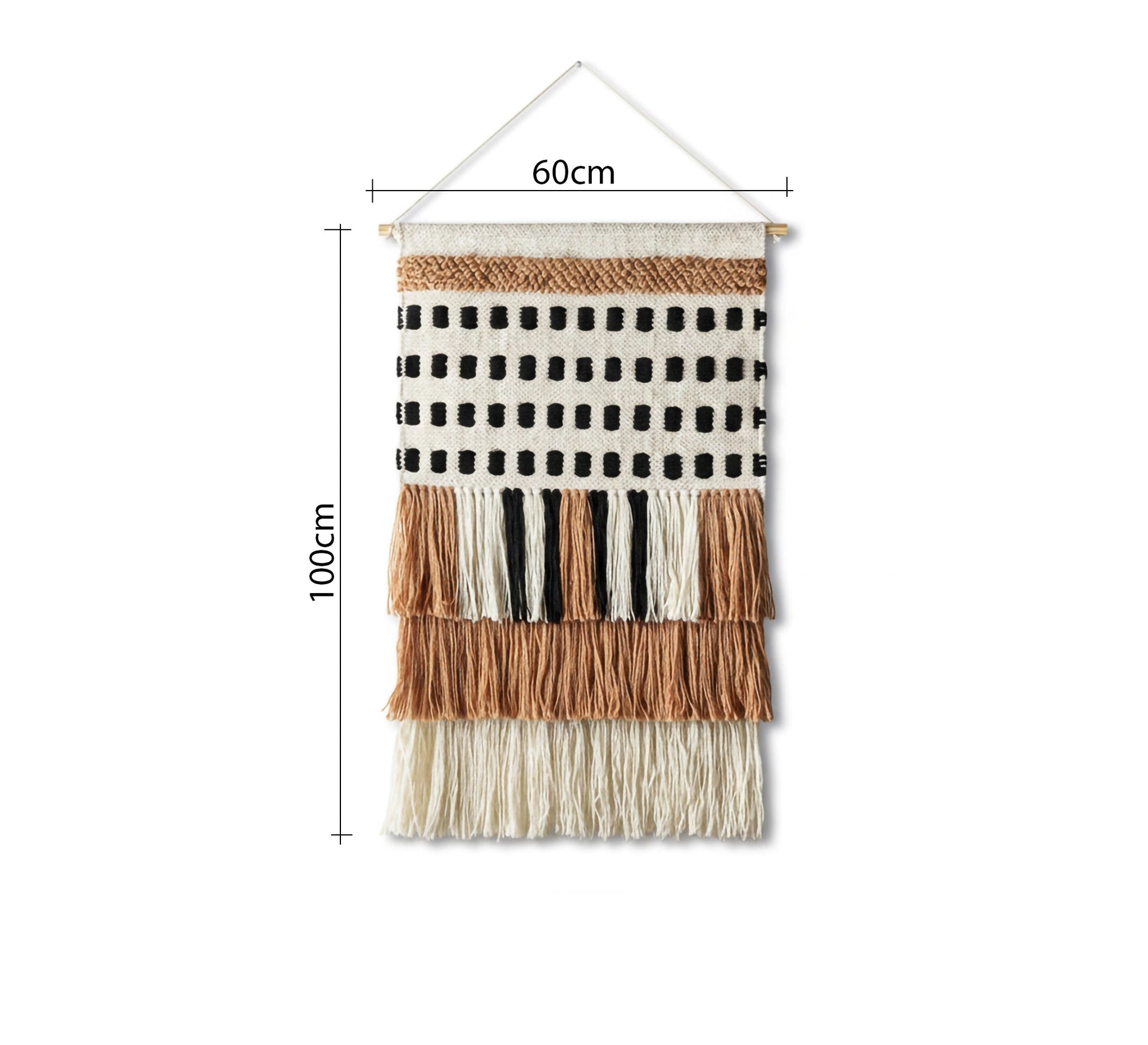 A beige and black square runner with brown tassels - Vitrine Furniture - Accessories