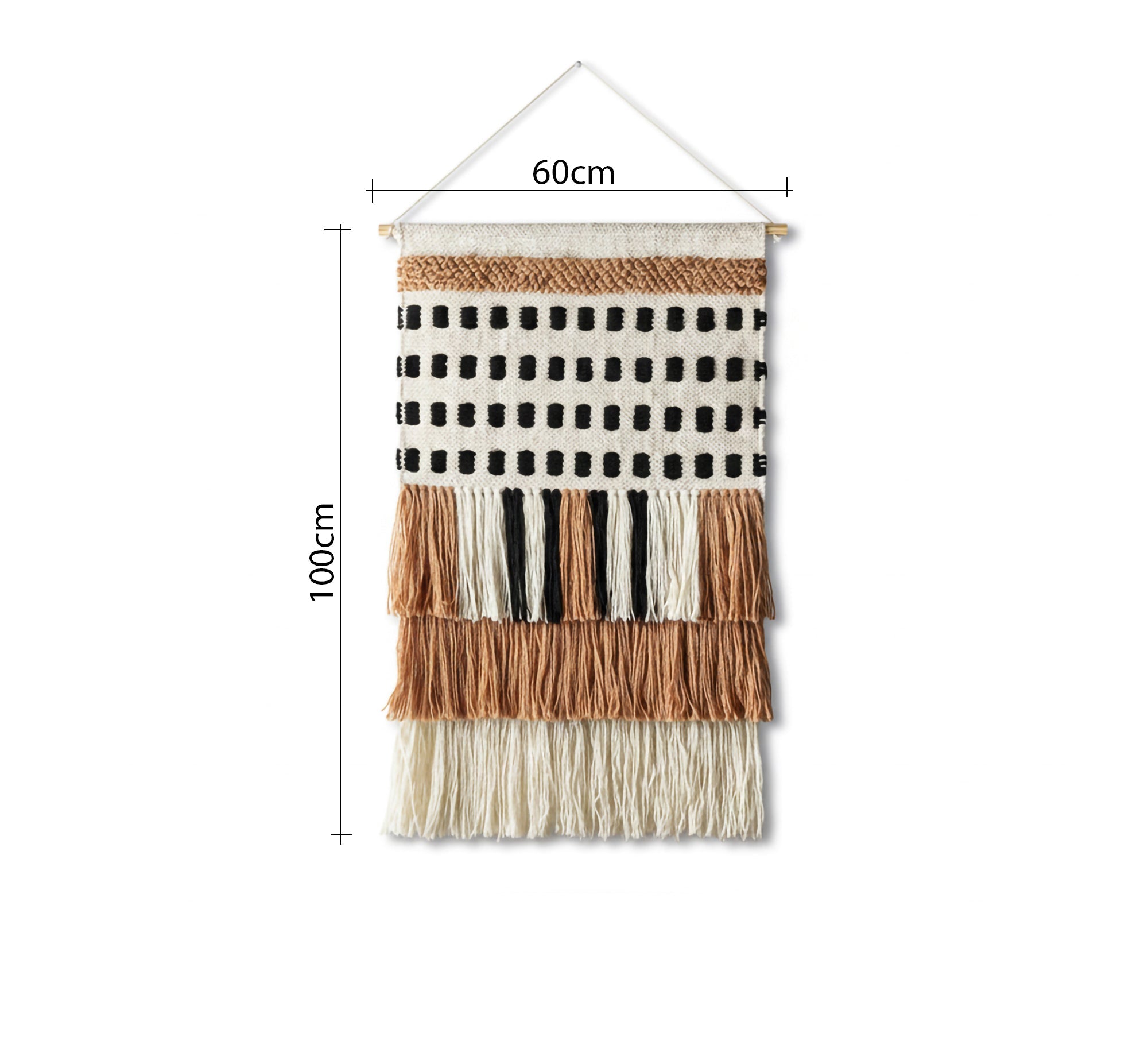 A beige and black square runner with brown tassels - Vitrine Furniture - Accessories