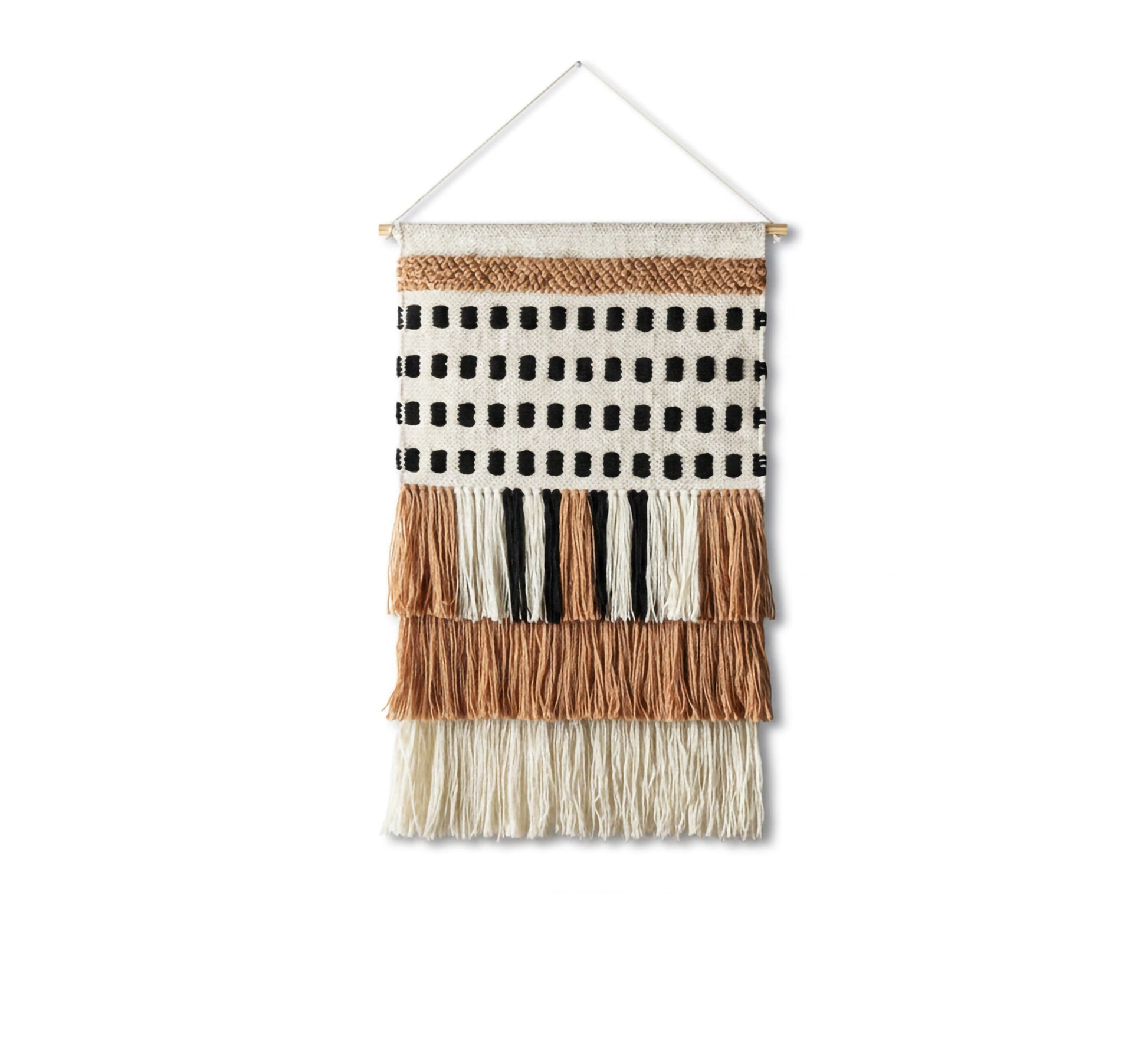 A beige and black square runner with brown tassels - Vitrine Furniture - Accessories