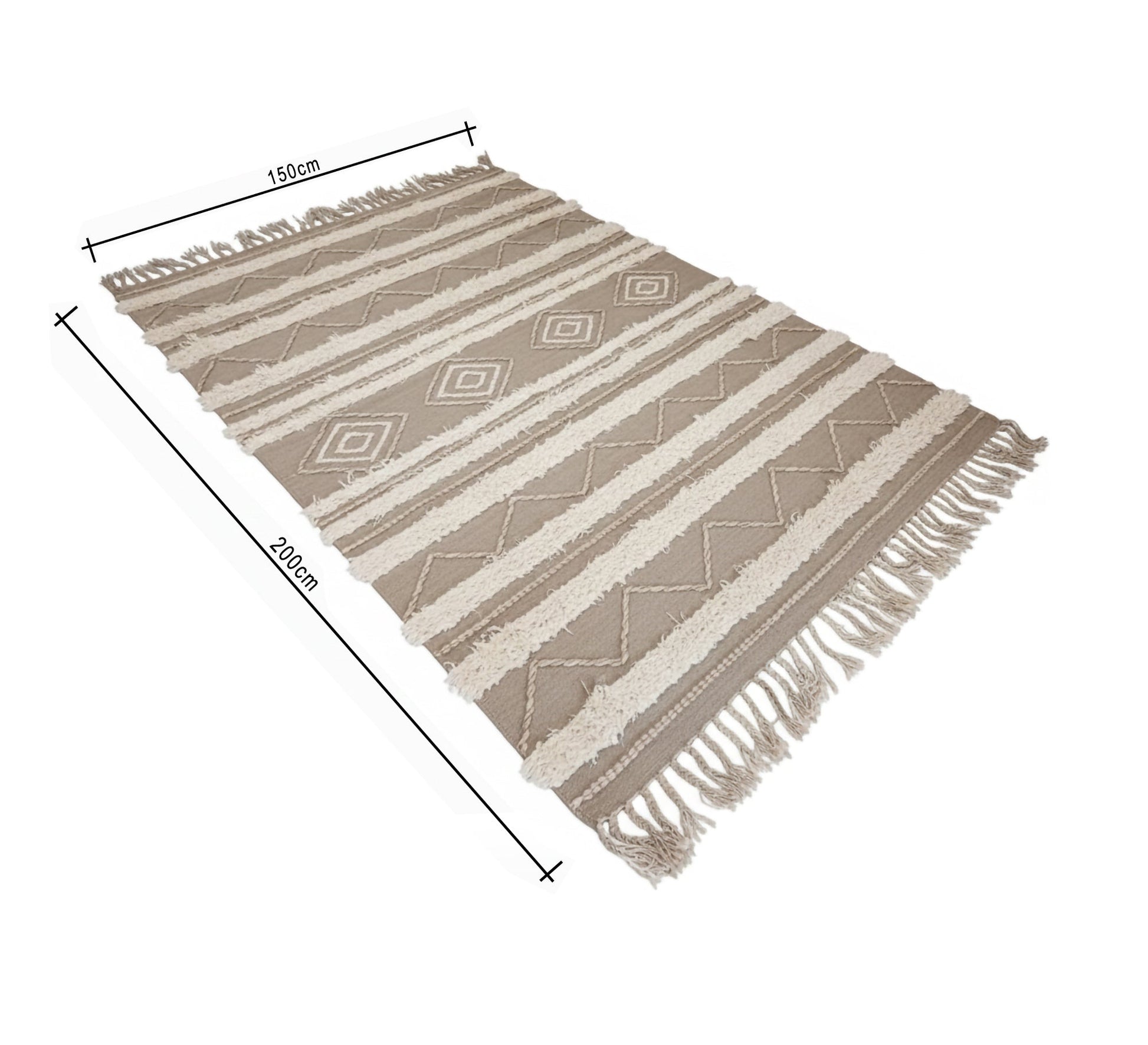 A beige floor rug with prominent stripes and light diamond patterns - Vitrine Furniture - Accessories