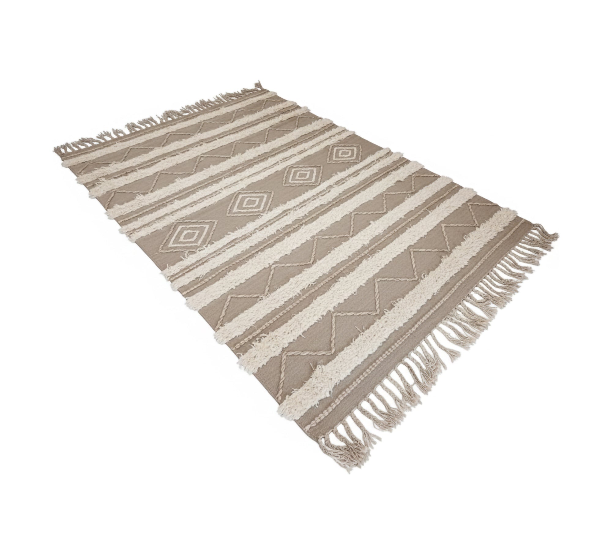 A beige floor rug with prominent stripes and light diamond patterns - Vitrine Furniture - Accessories