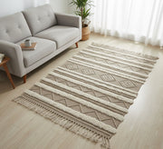 A beige floor rug with prominent stripes and light diamond patterns - Vitrine Furniture - Accessories