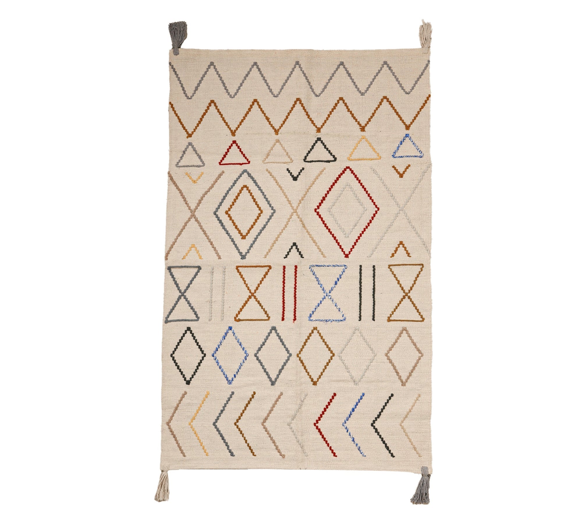 A beige rug with a multicolored geometric pattern - Vitrine Furniture - Accessories