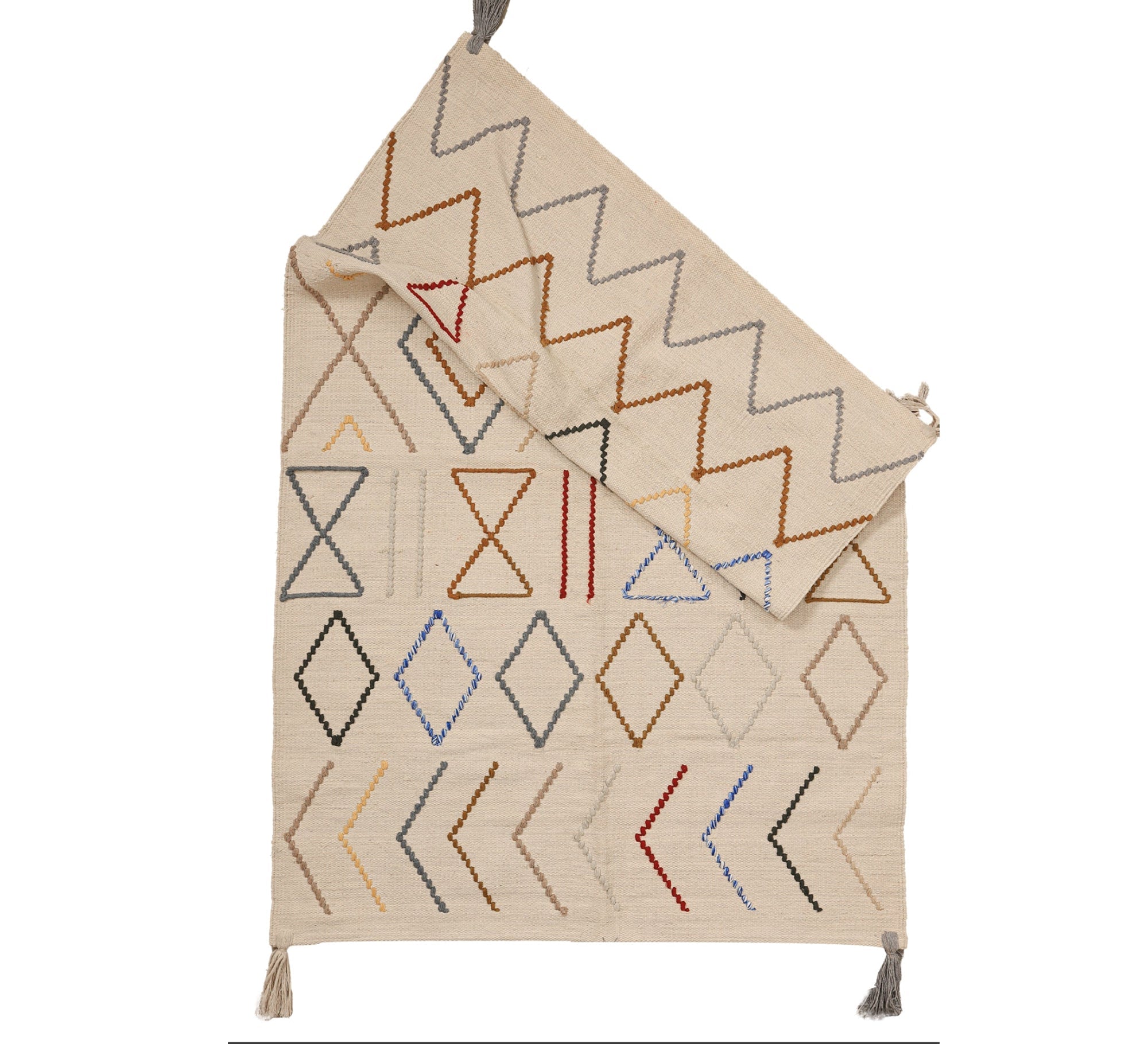 A beige rug with a multicolored geometric pattern - Vitrine Furniture - Accessories