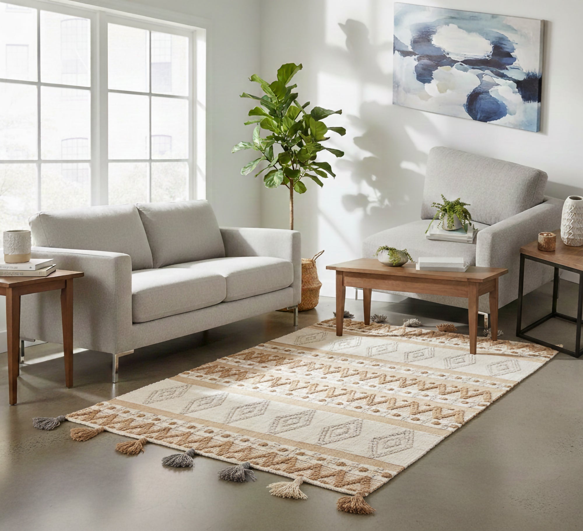 A beige rug with brown and gray geometric shapes - Vitrine Furniture - Accessories