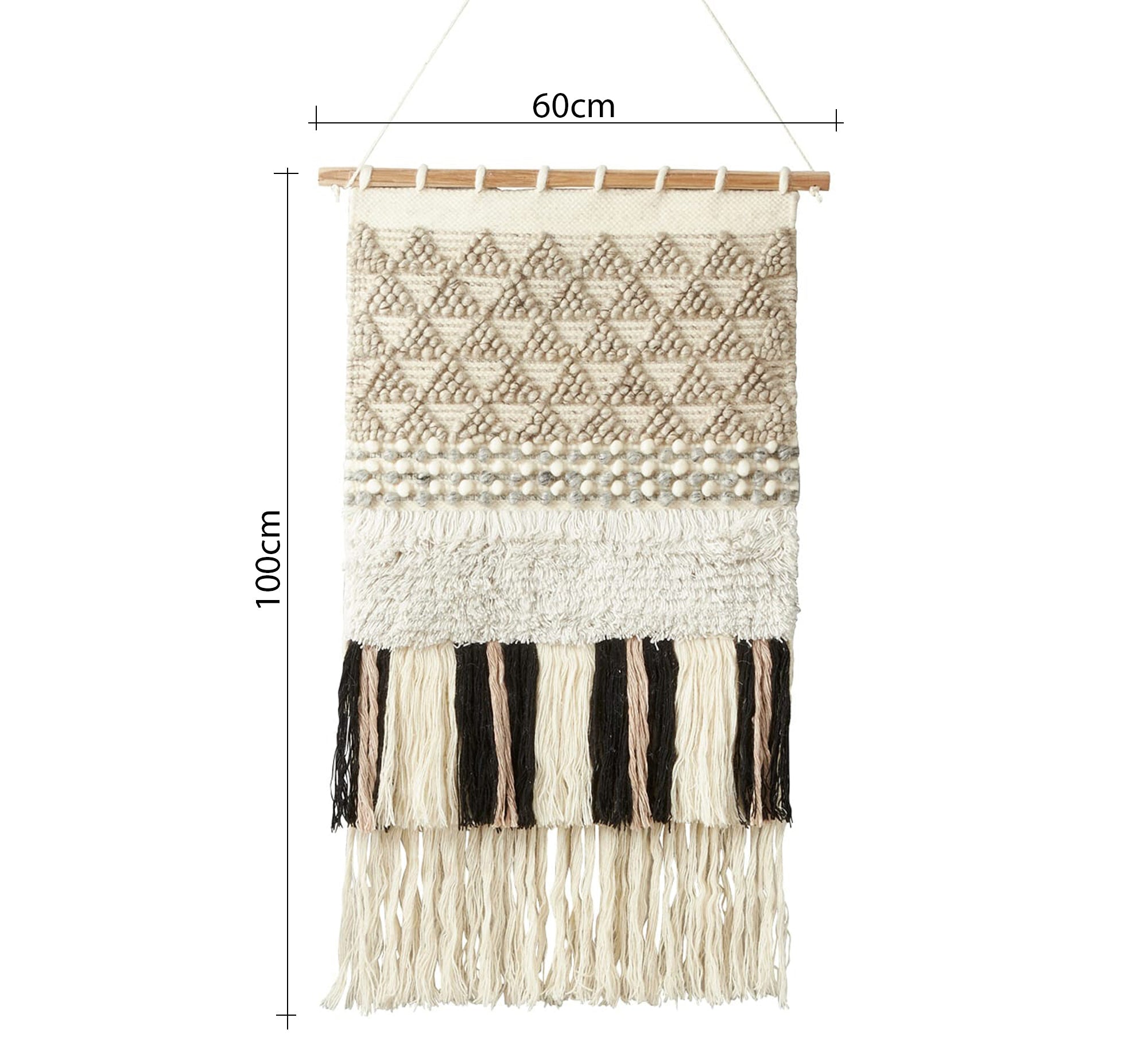 A beige runner adorned with woolen pom - poms and dark ribbons - Vitrine Furniture - Accessories