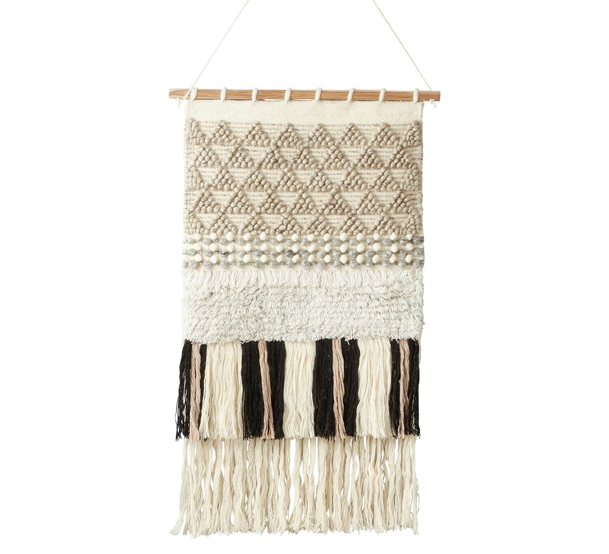 A beige runner adorned with woolen pom - poms and dark ribbons - Vitrine Furniture - Accessories