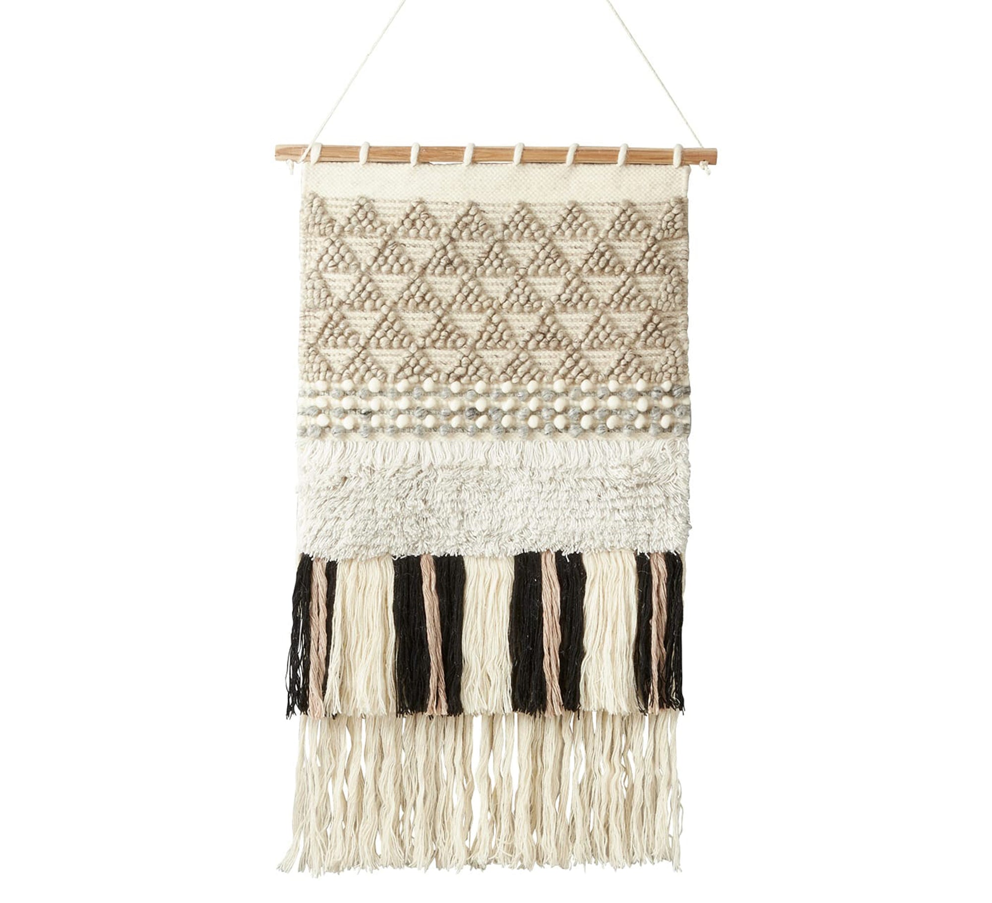 A beige runner adorned with woolen pom - poms and dark ribbons - Vitrine Furniture - Accessories