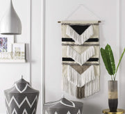 A beige runner with black triangle patterns and white tassels - Vitrine Furniture - Accessories