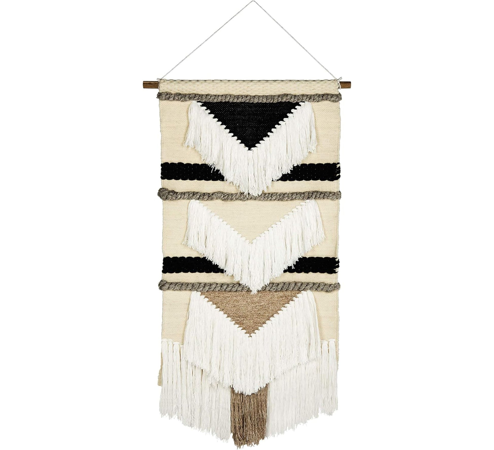 A beige runner with black triangle patterns and white tassels - Vitrine Furniture - Accessories