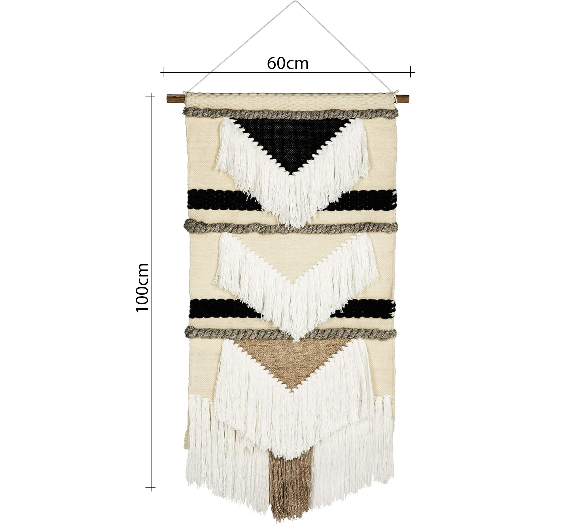 A beige runner with black triangle patterns and white tassels - Vitrine Furniture - Accessories