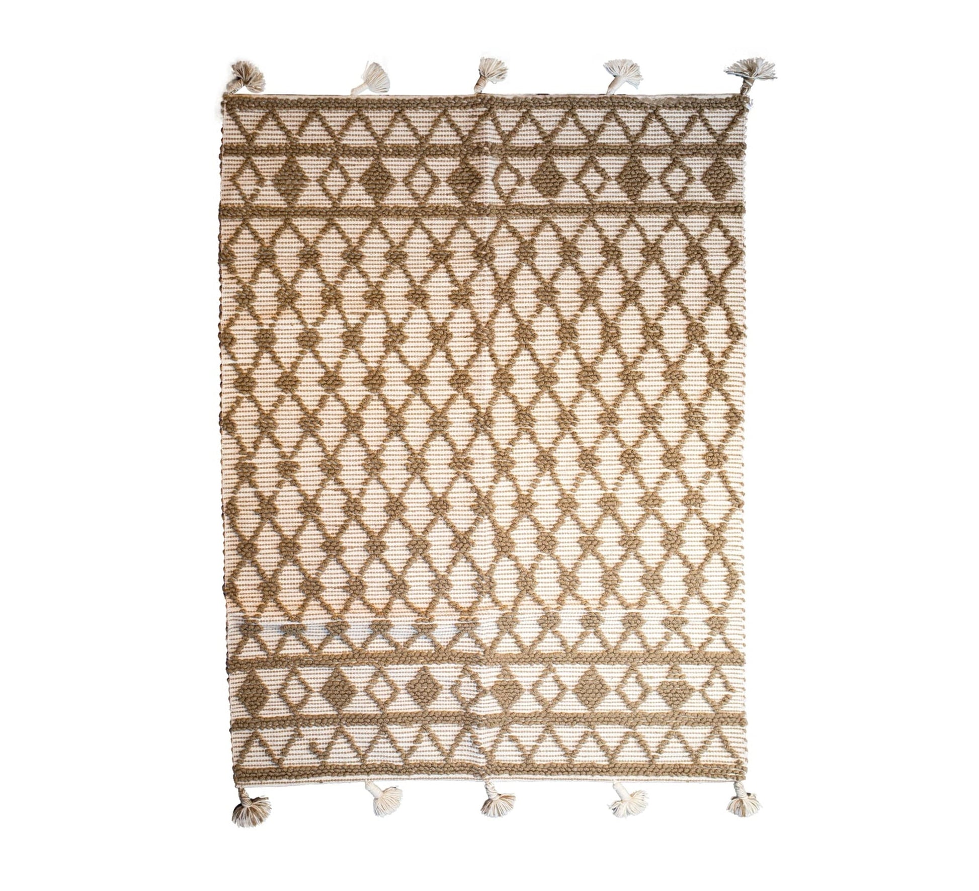 A beige woven bohemian rug with a diamond pattern - Vitrine Furniture - Accessories