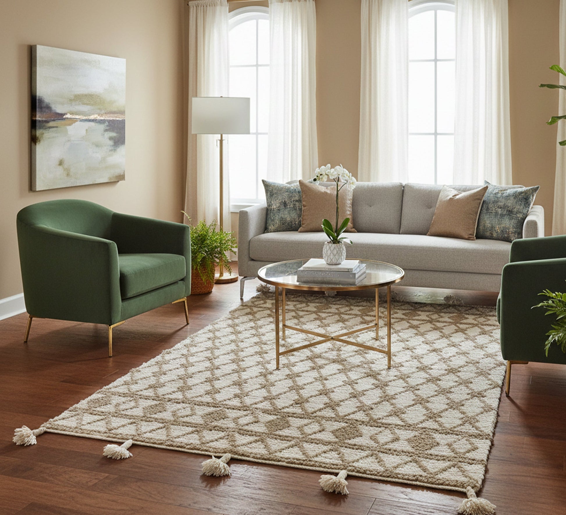 A beige woven bohemian rug with a diamond pattern - Vitrine Furniture - Accessories