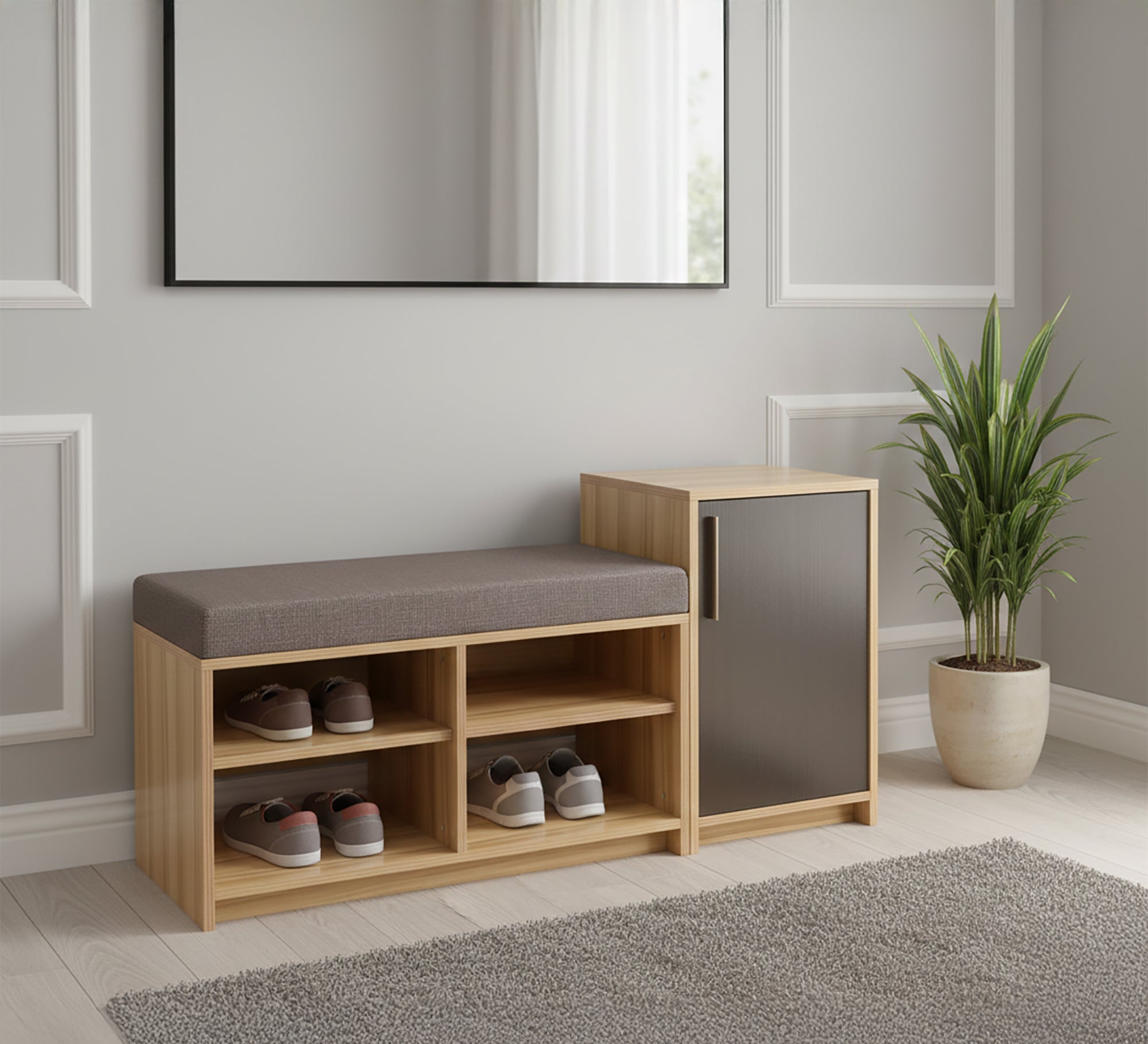 A bench seat with a closet for shoes - Vitrine Furniture - Shoe Racks