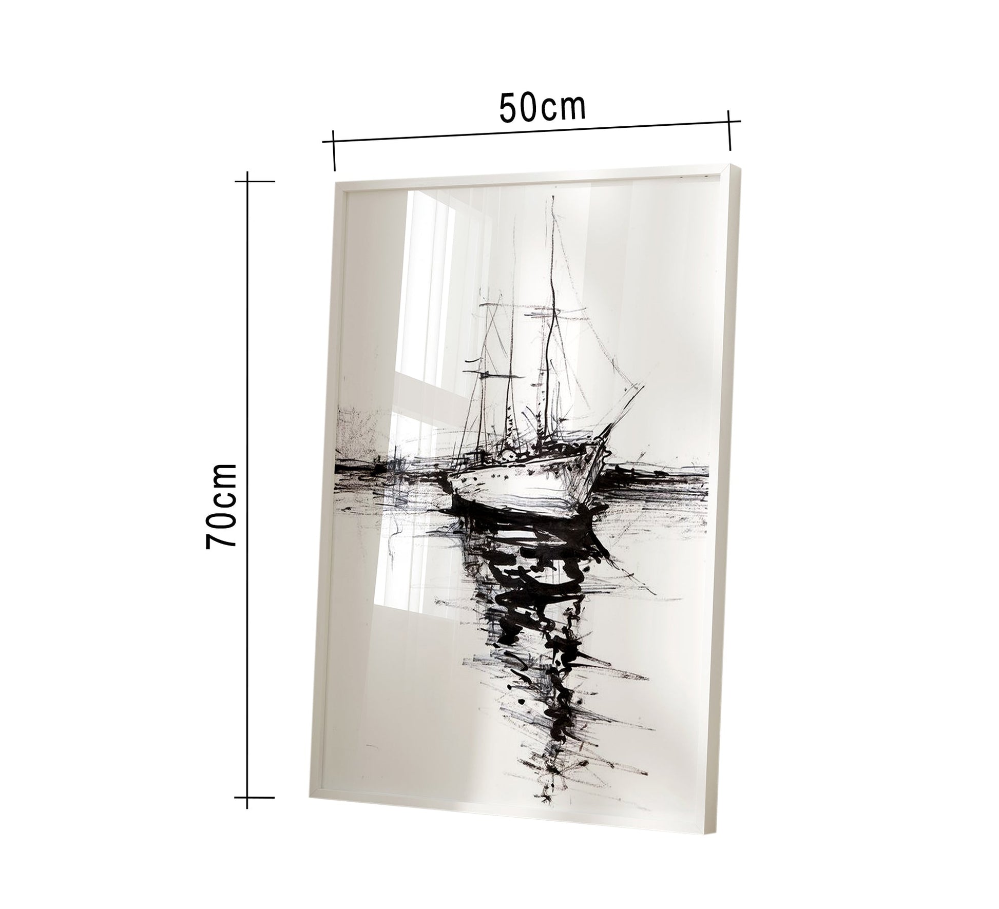 A black and white painting of a ship - Vitrine Furniture - Décor