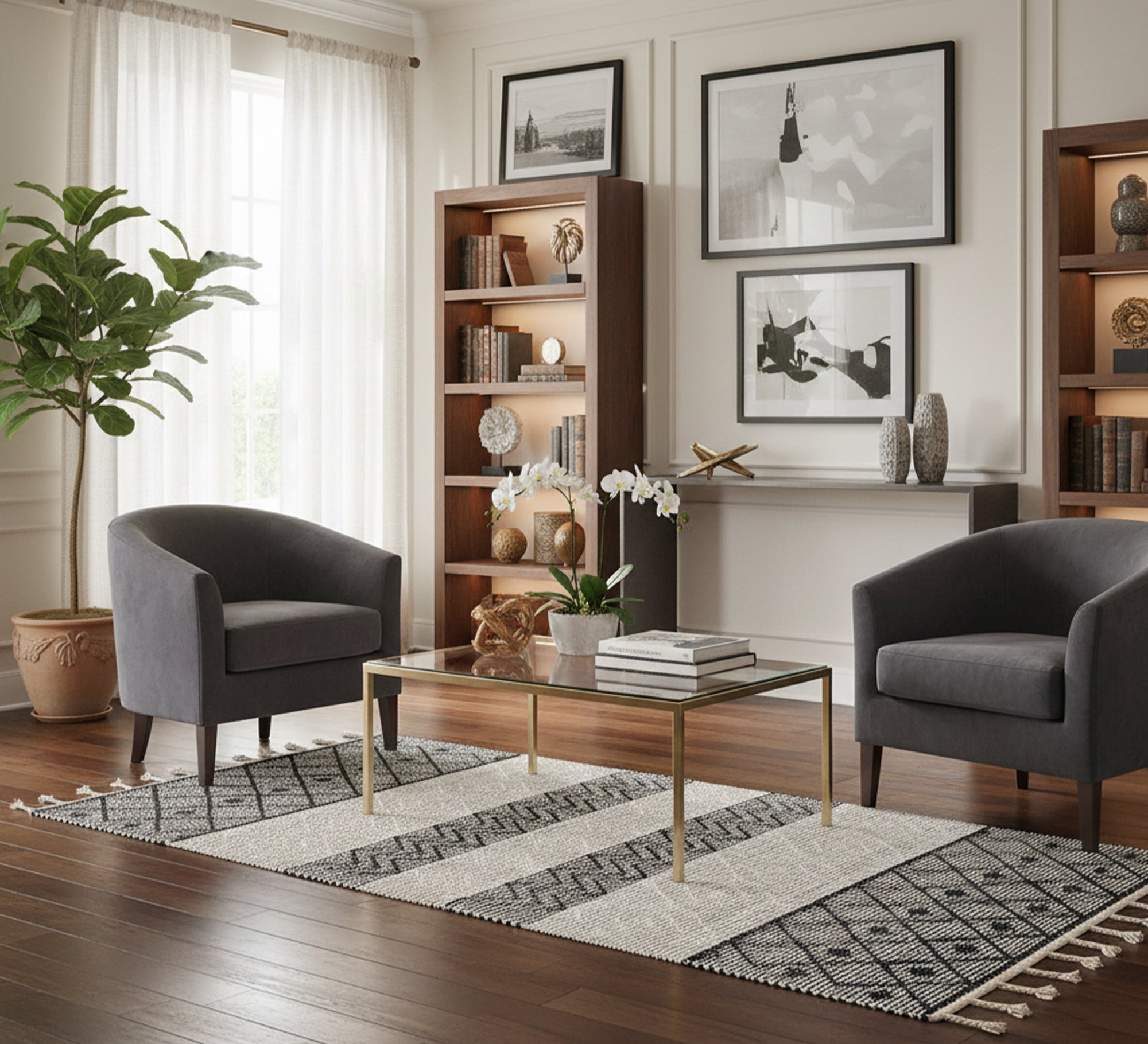 A black and white rug with a bold geometric pattern - Vitrine Furniture - Accessories