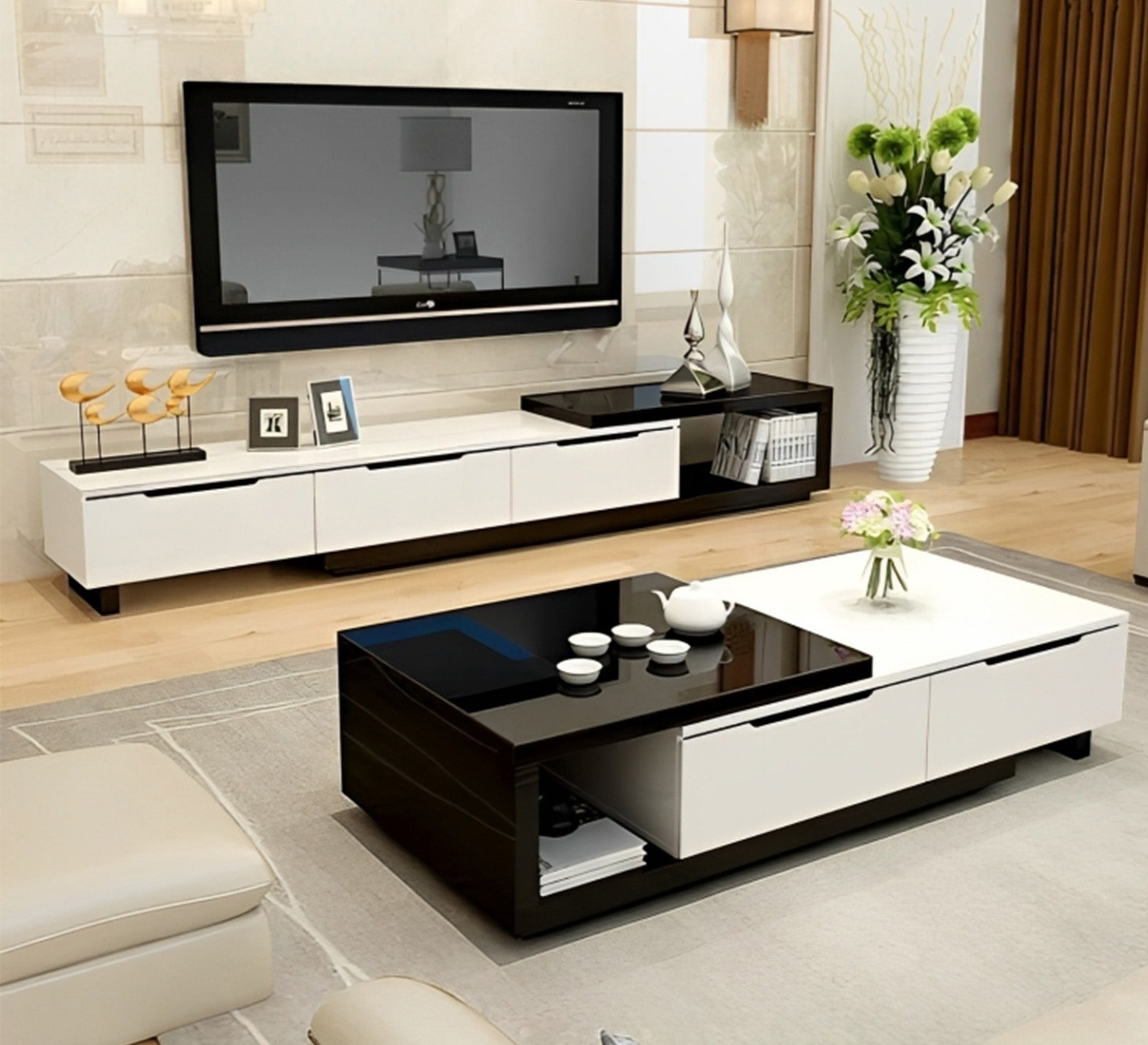 A black and white TV table and middle table - Vitrine Furniture - TV Table & Cabinet
