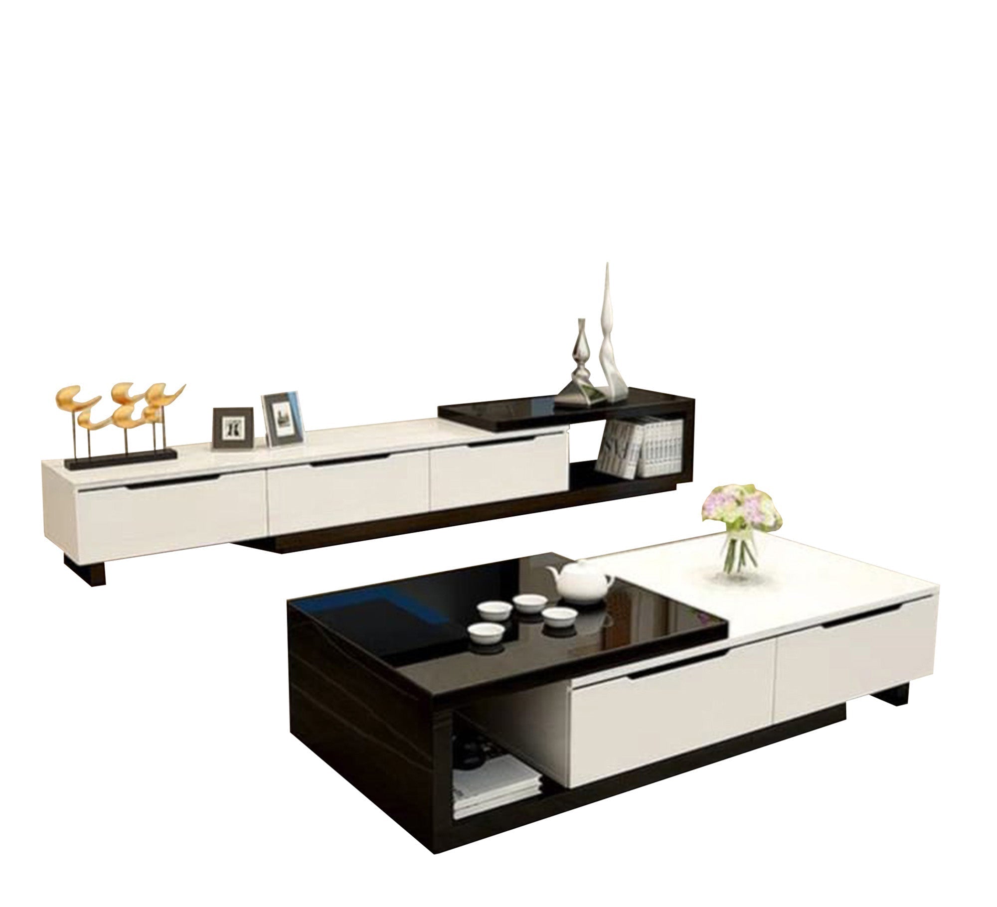 A black and white TV table and middle table - Vitrine Furniture - TV Table & Cabinet