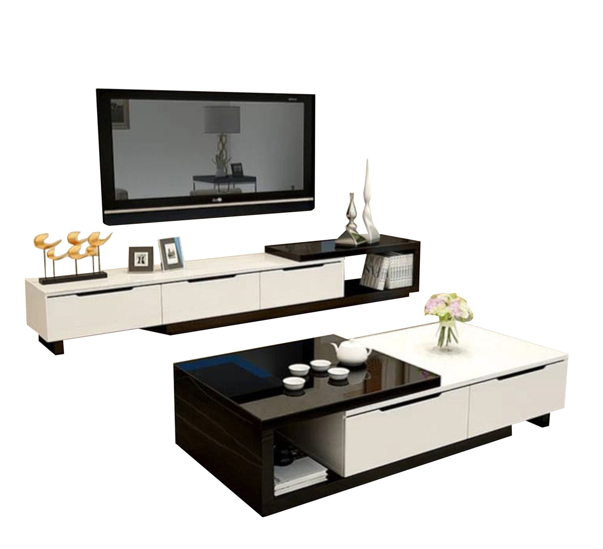A black and white TV table and middle table - Vitrine Furniture - TV Table & Cabinet