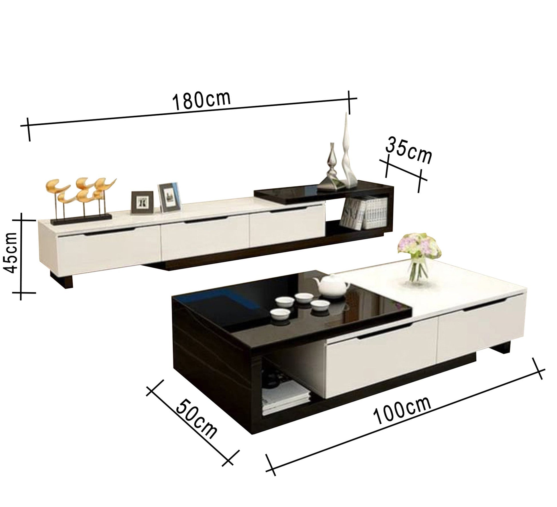 A black and white TV table and middle table - Vitrine Furniture - TV Table & Cabinet