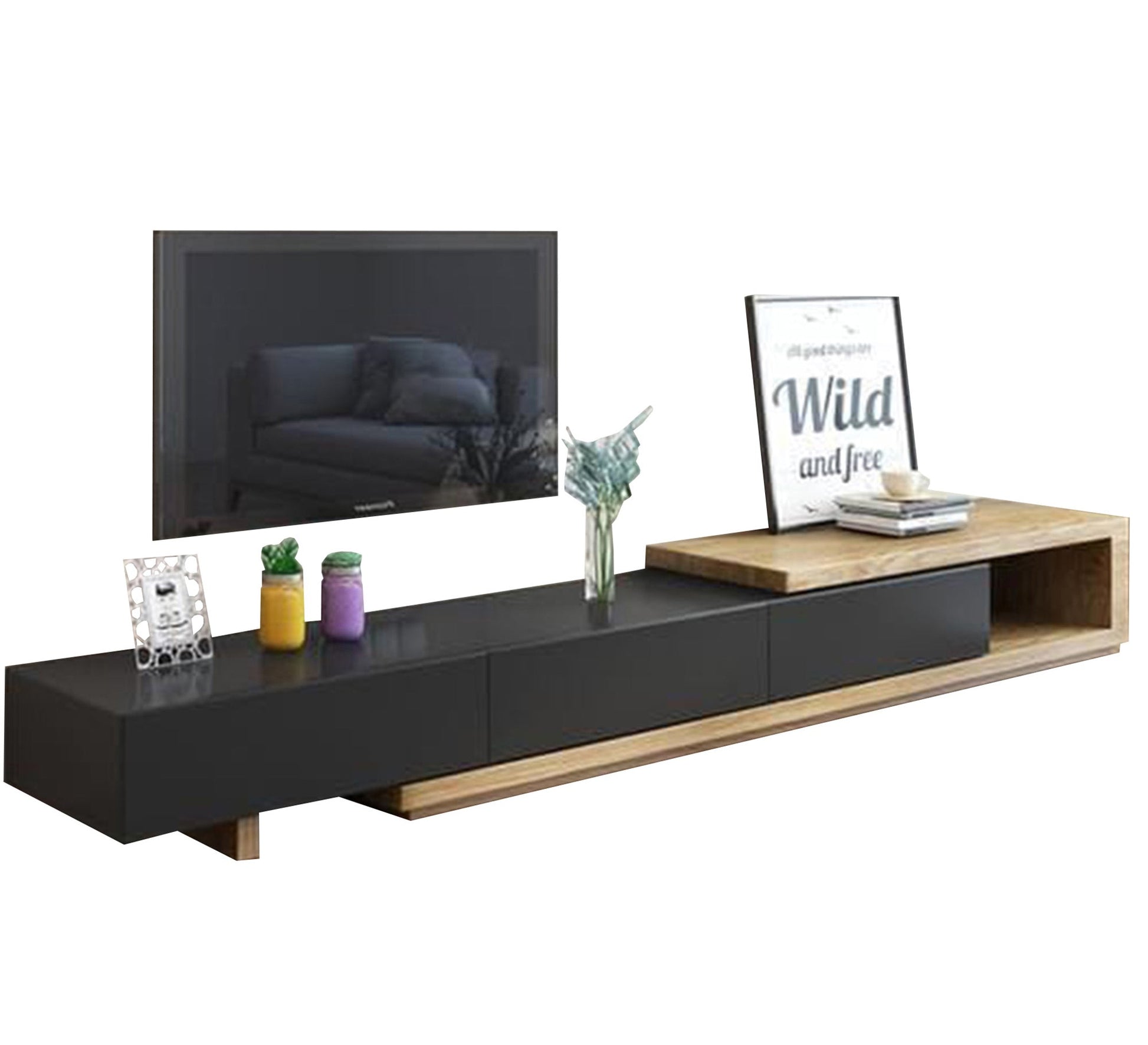 A Black and woody brown TV wooden table - Vitrine Furniture - TV Table & Cabinet