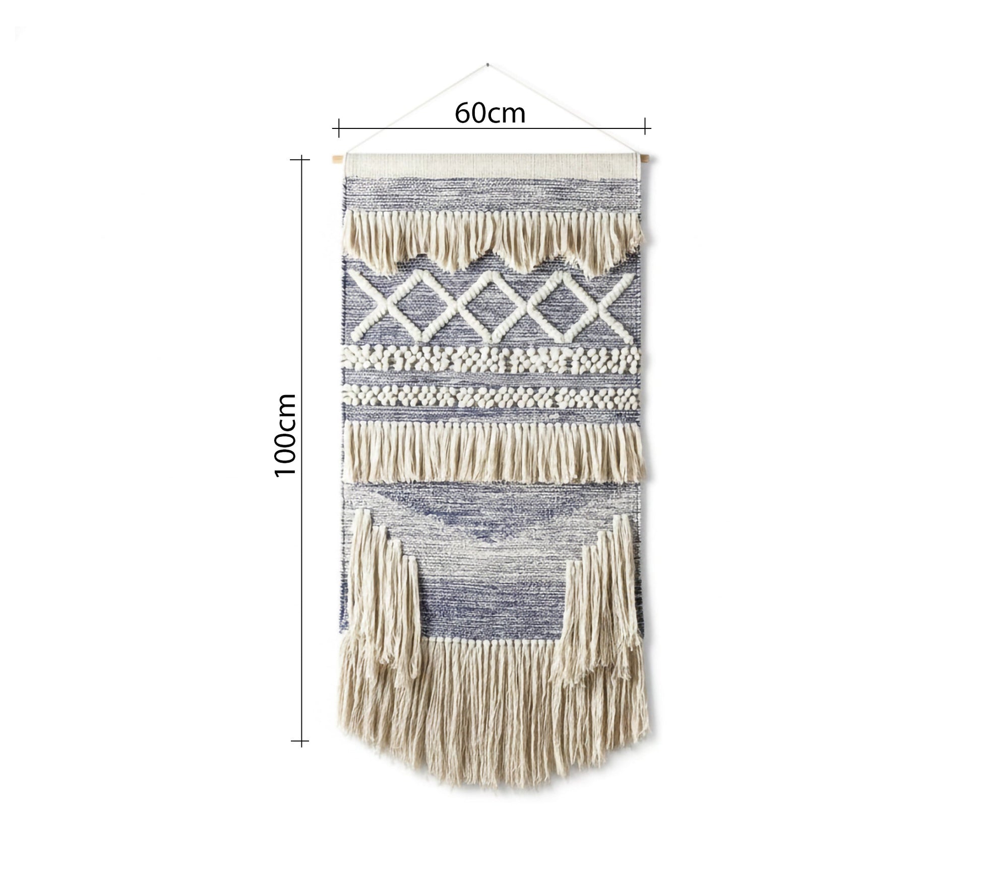 A blue and beige runner with diamond patterns and tassels - Vitrine Furniture - Accessories