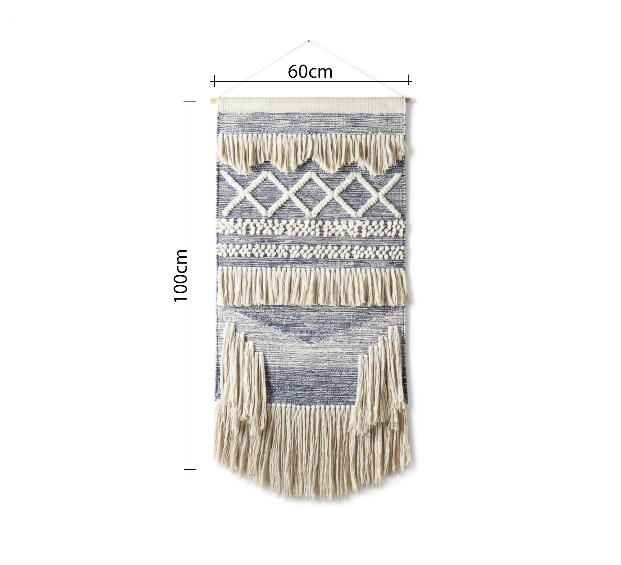 A blue and beige runner with diamond patterns and tassels - Vitrine Furniture - Accessories