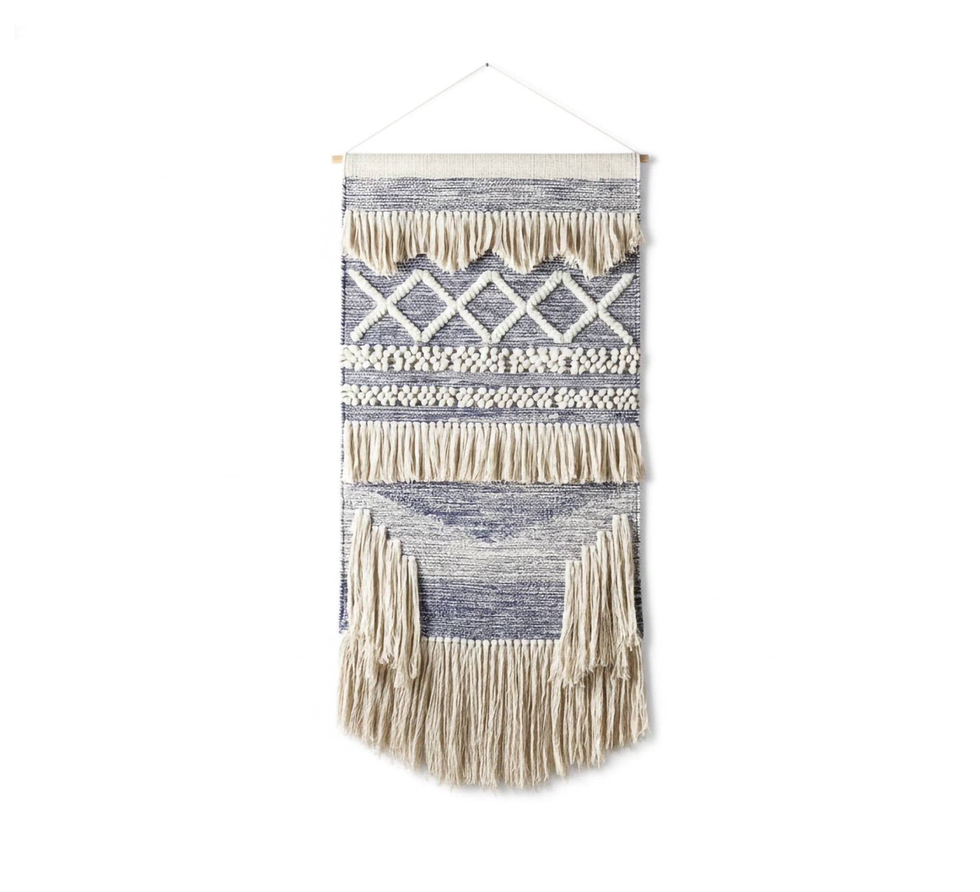 A blue and beige runner with diamond patterns and tassels - Vitrine Furniture - Accessories