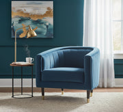 A blue floral chair with longitudinal stitching from the inside and outside - Vitrine Furniture - Chairs & Chaise lounge