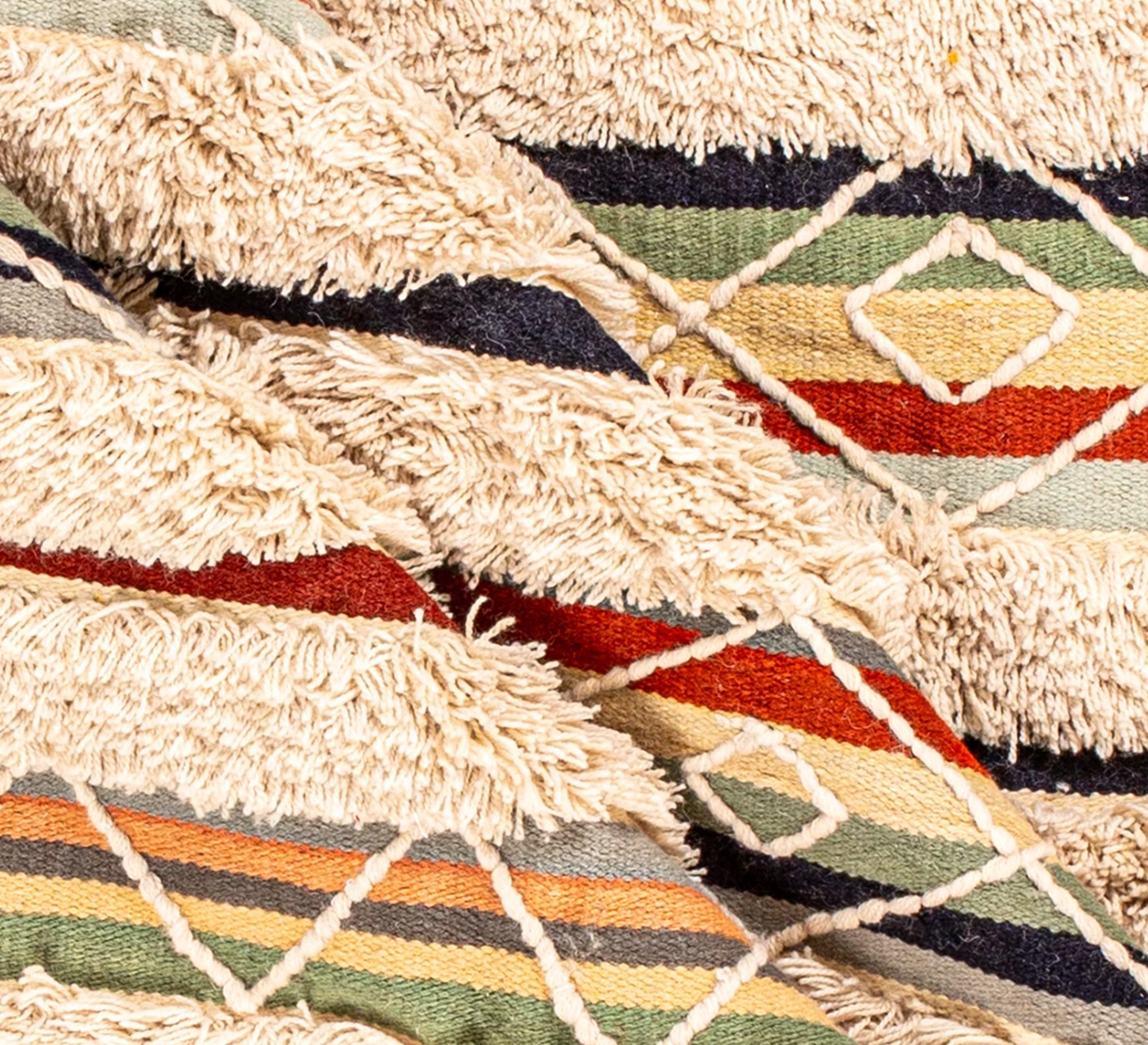 A bohemian wool rug with colorful stripes and fringes - Vitrine Furniture - Accessories